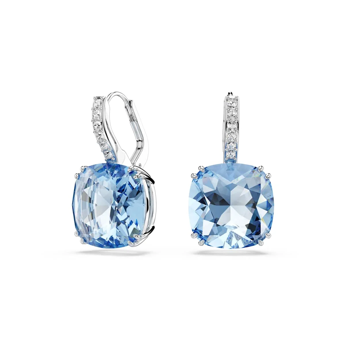 Swarovski Millenia drop earrings Cushion cut Blue Rhodium plated