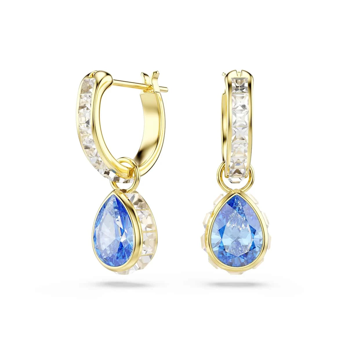 Swarovski Chroma drop earrings Pear cut Blue 18ct gold finish