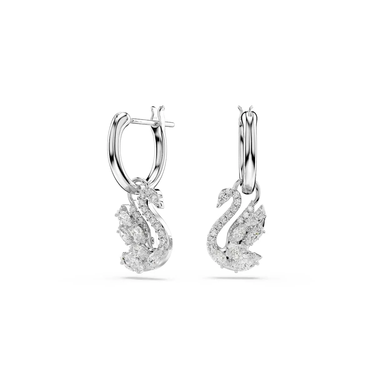 Swarovski Swan drop earrings Mixed cuts Swan White Rhodium plated