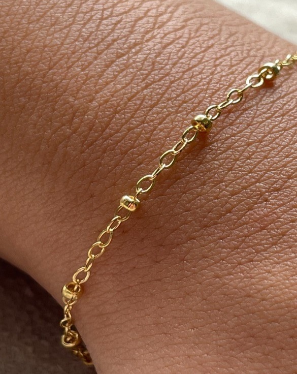 Perma Jewel - Gold Welded Forever Bracelet, Flat Oval Cable Chain Beads Bracelet
