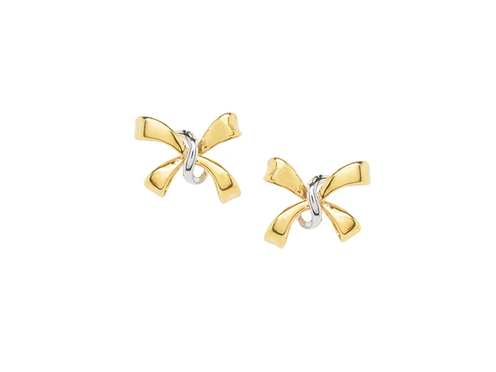 9ct Yellow and White Gold Bow Stud Earrings