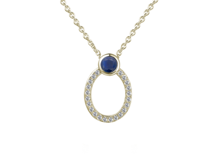 9ct Sapphire and Diamond Oval Pendant