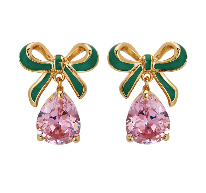 Amelia Scott Bow Earrings Emerald, Blush Pink & Gold