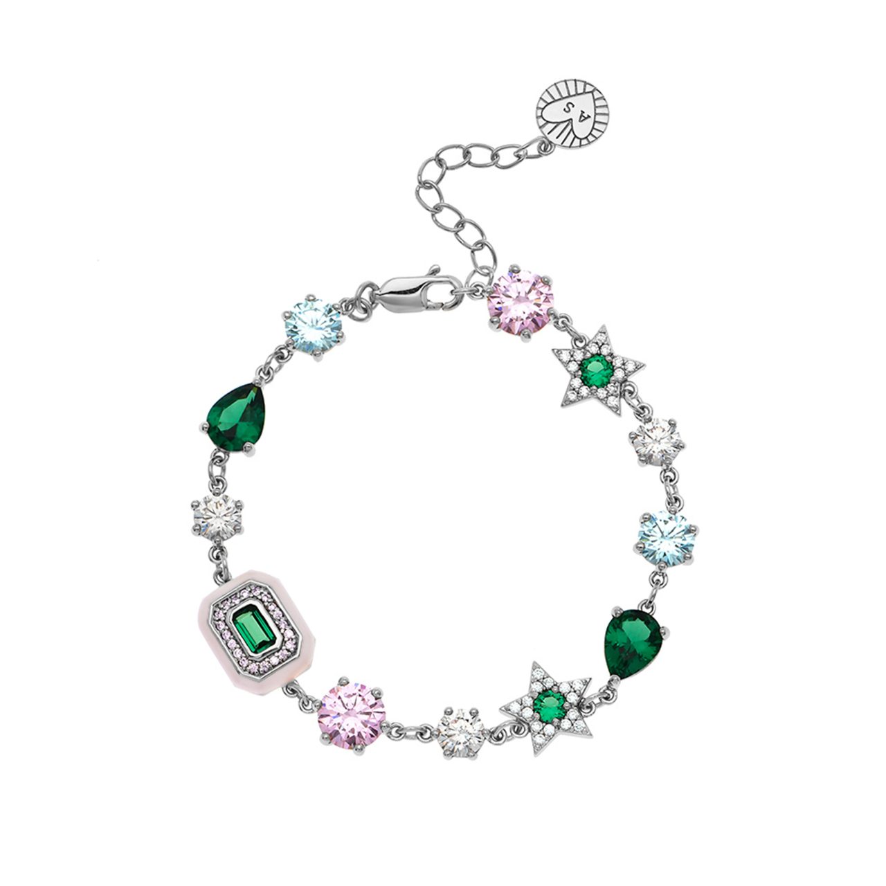 Amelia Scott Celeste Cluster Bracelet Blush Pink, Emerald Green & Silver