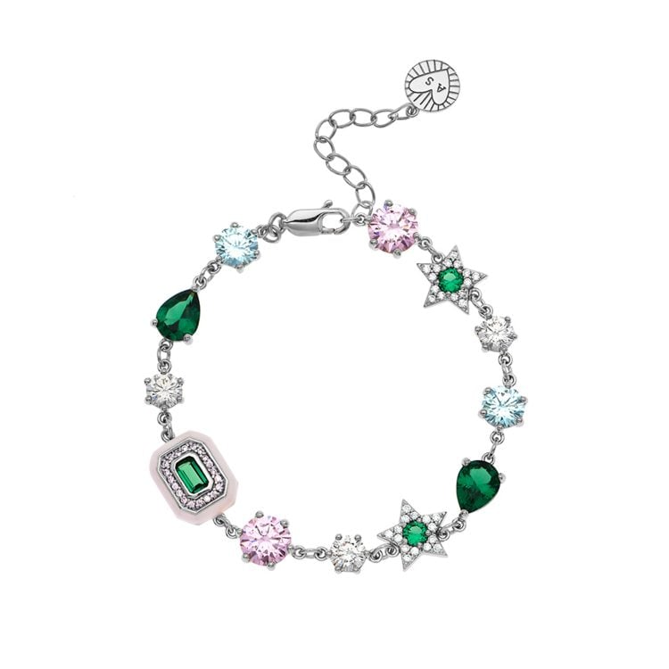 Amelia Scott Celeste Cluster Bracelet Blush Pink, Emerald Green & Silver