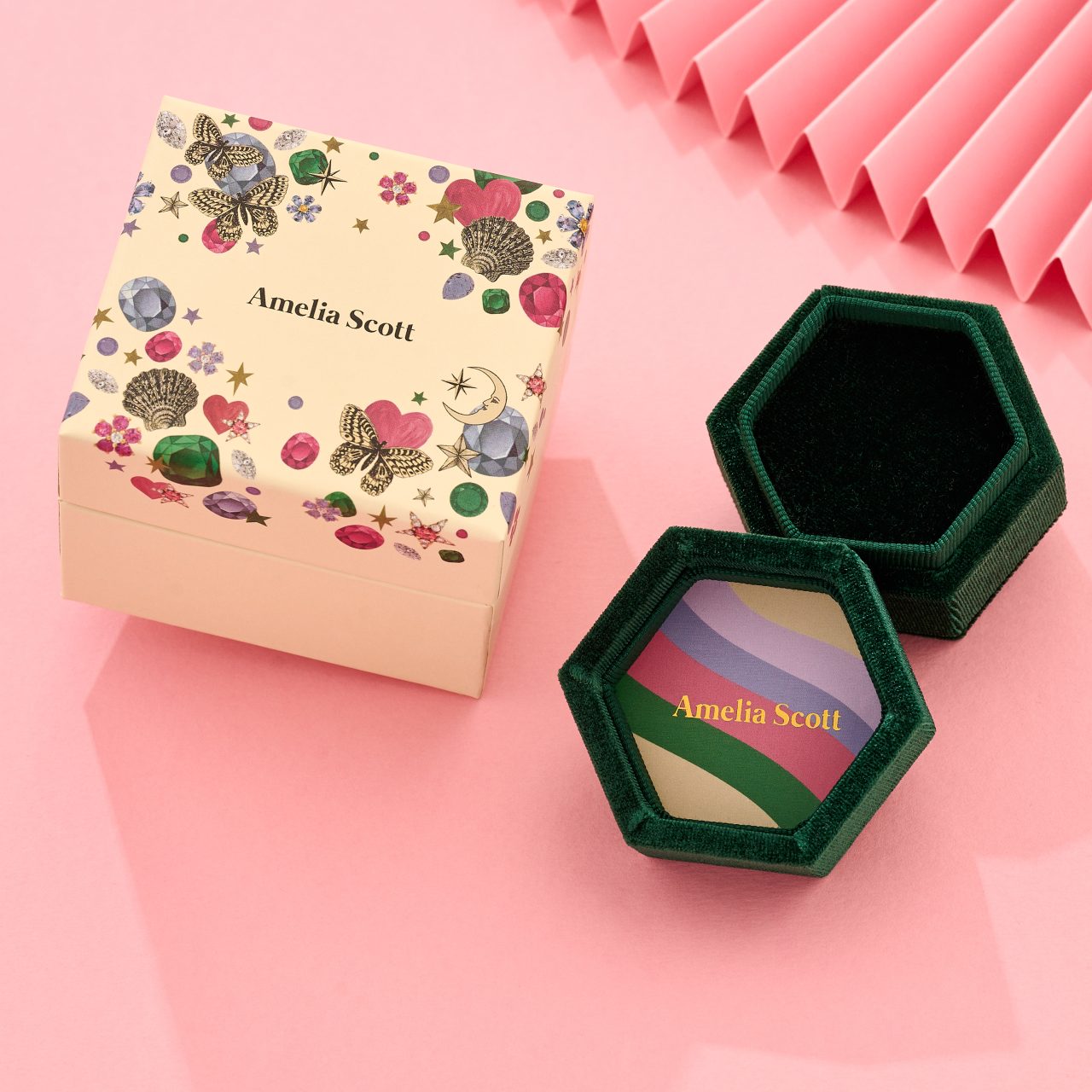 Amelia Scott Esme Stud Earrings, Emerald Green, Pink & Gold