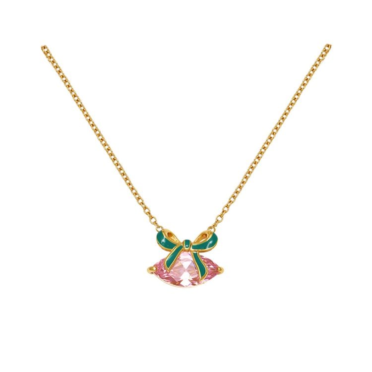 Amelia Scott Bow Necklace, Emerald Green, Blush Pink & Gold