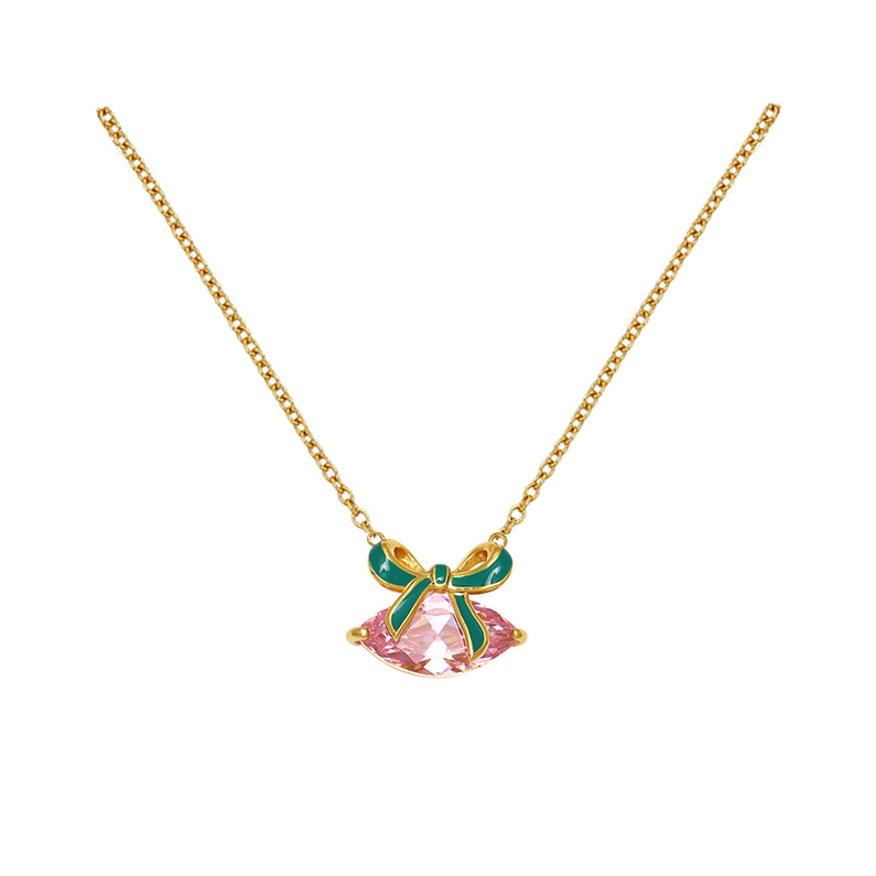 Amelia Scott Bow Necklace, Emerald Green, Blush Pink & Gold