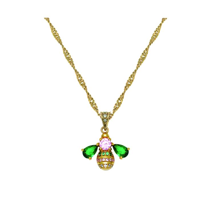 Amelia Scott Beatrice Jewelled Bee Necklace Emerald, Blush Pink & Gold