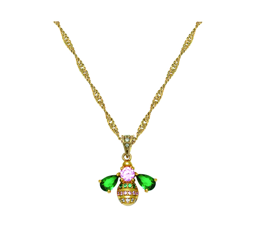 Amelia Scott Beatrice Jewelled Bee Necklace Emerald, Blush Pink & Gold