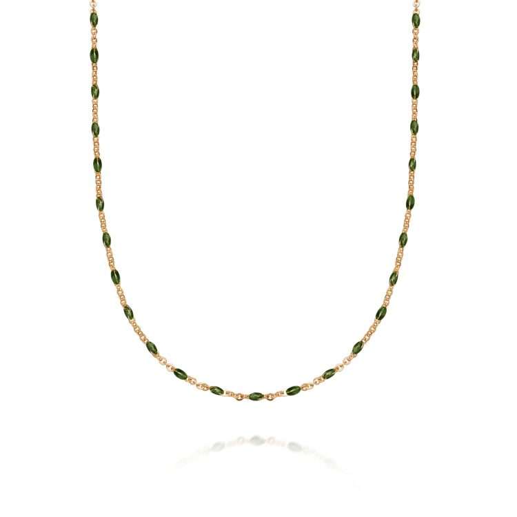 Daisy Treasures Green Beaded Necklace, Gold Plated