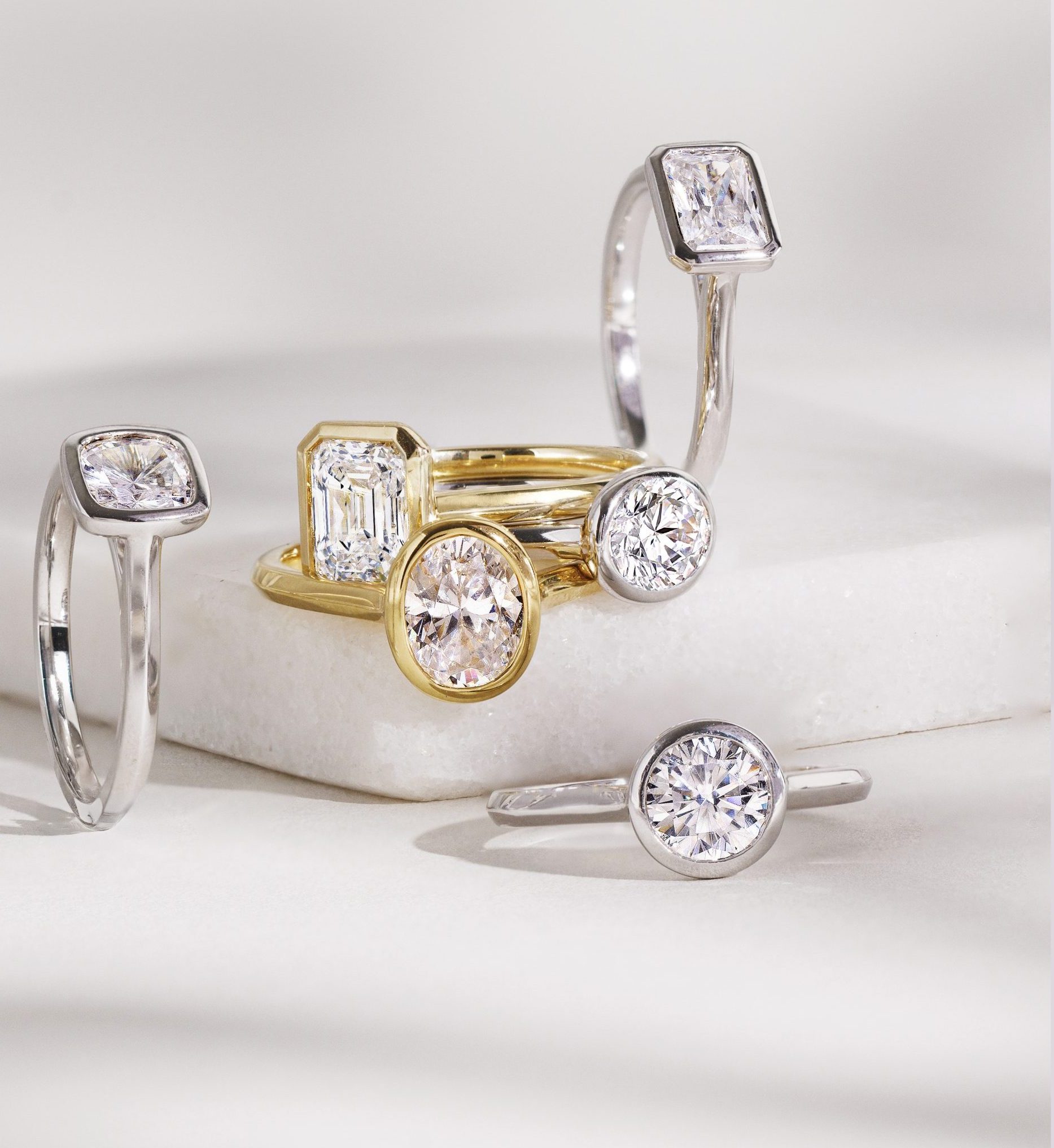 bezel engagement rings at Rivoli