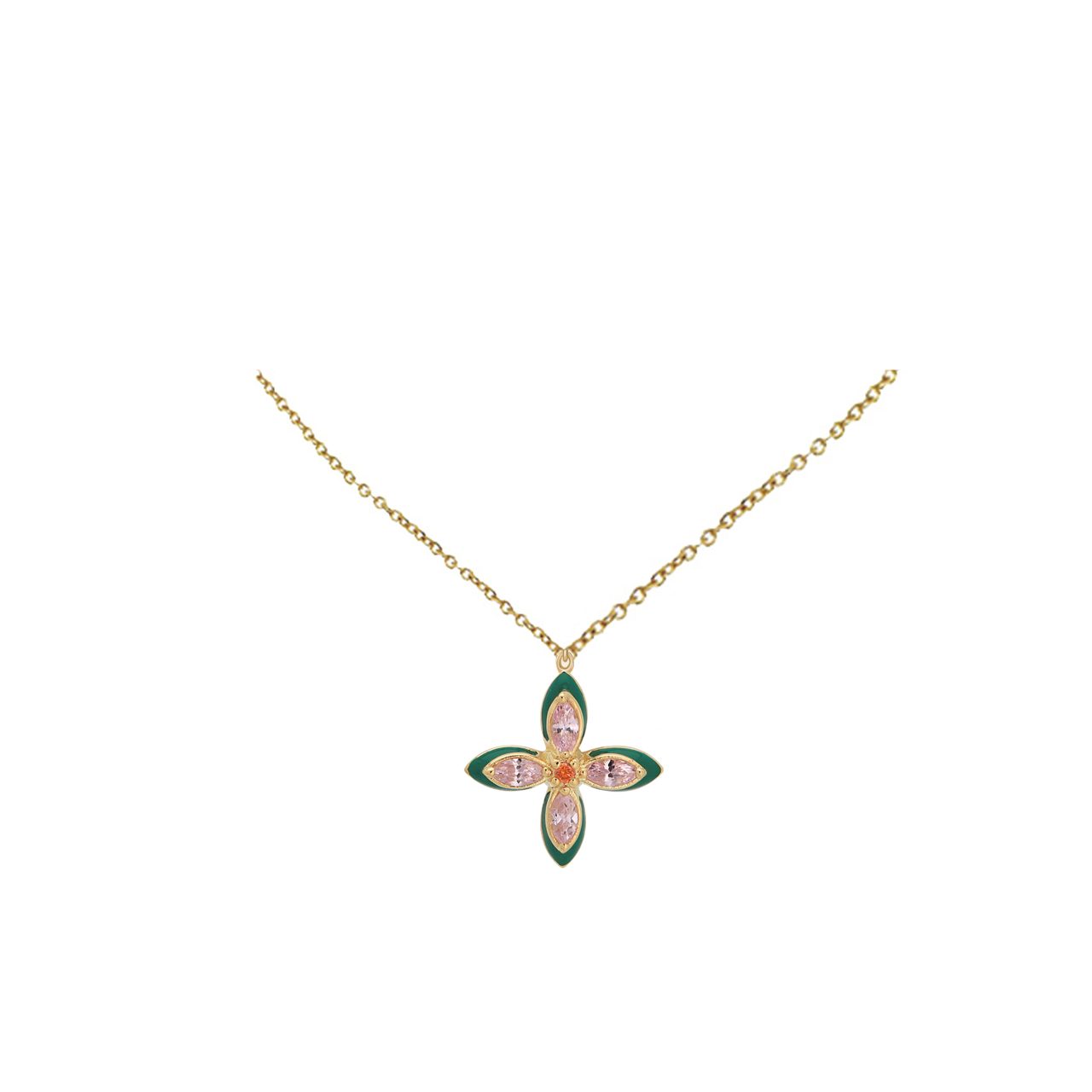 Amelia Scott Lucky Clover Pendant Necklace Emerald Enamel, Blush Pink & Gold