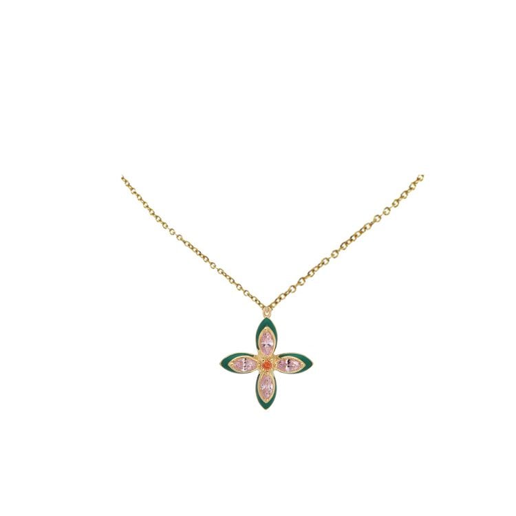 Amelia Scott Lucky Clover Pendant Necklace Emerald Enamel, Blush Pink & Gold