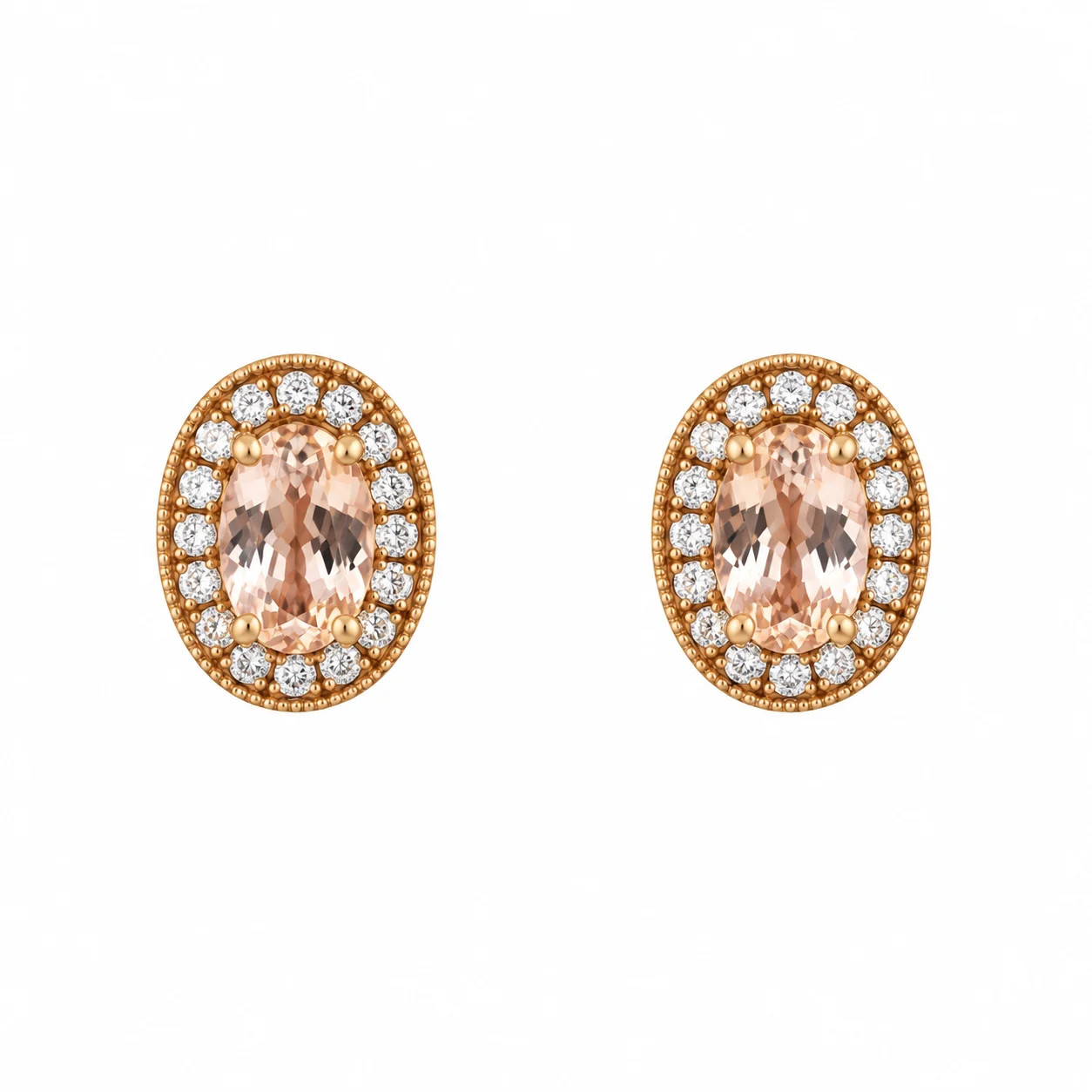 18ct Rose Gold Morganite and Diamond Earrings