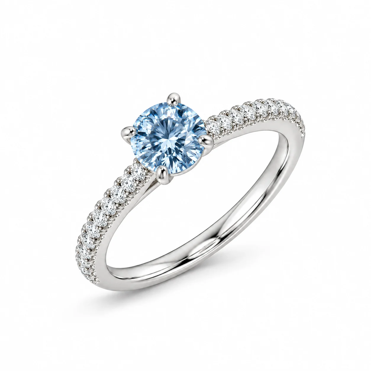 Platinum Lab-Grown Blue Diamond & Diamond Engagement Ring