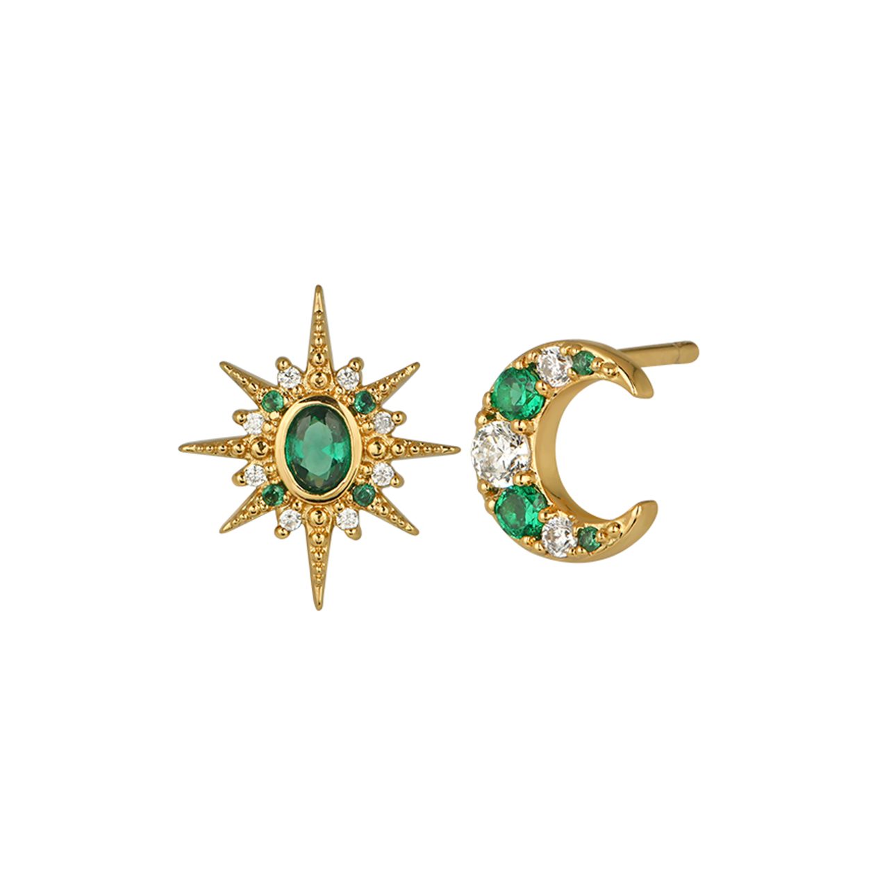 Amelia Scott Luna Moon & Star Stud Earrings Emerald Green & Gold