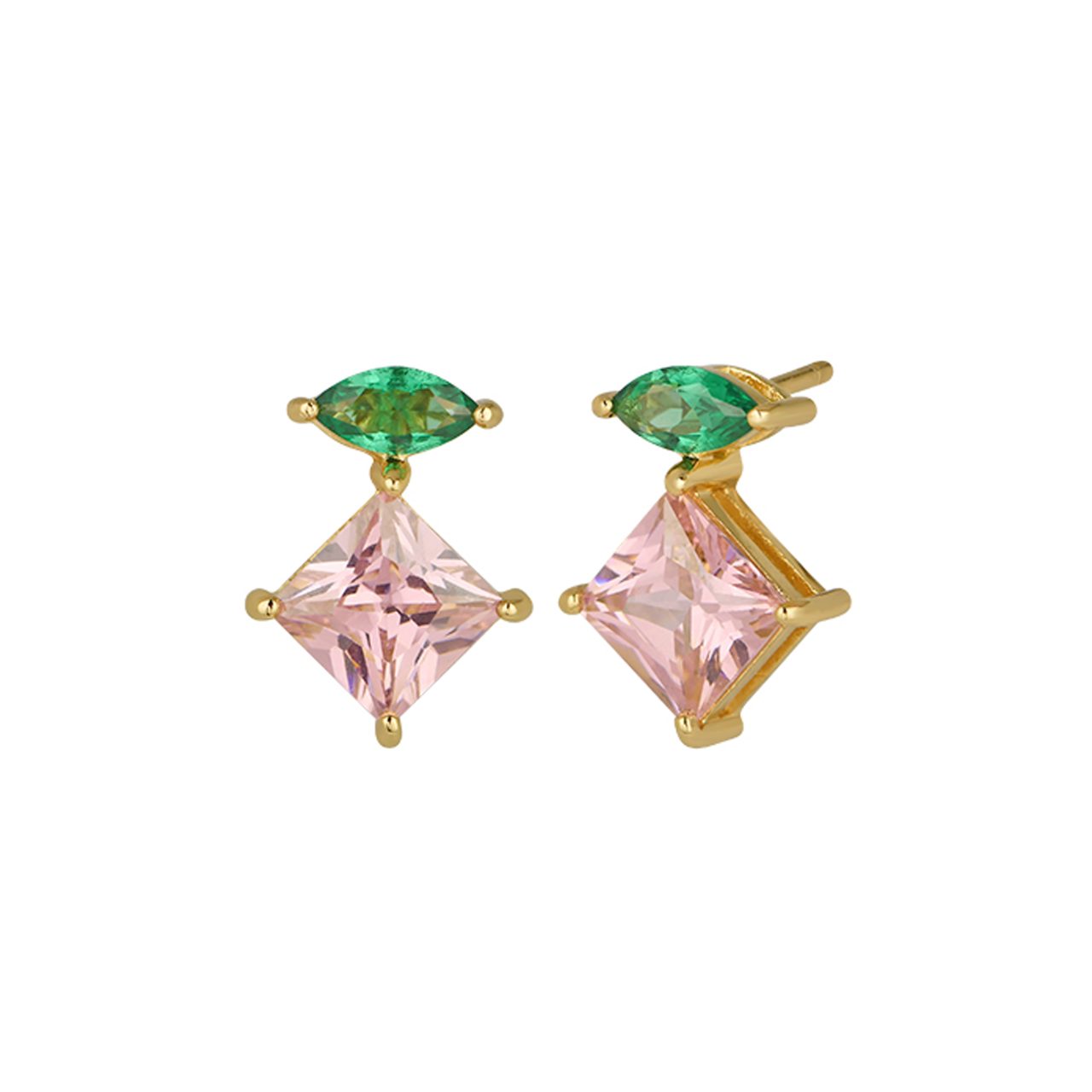Amelia Scott Esme Stud Earrings, Emerald Green, Pink & Gold : AS22TRE09