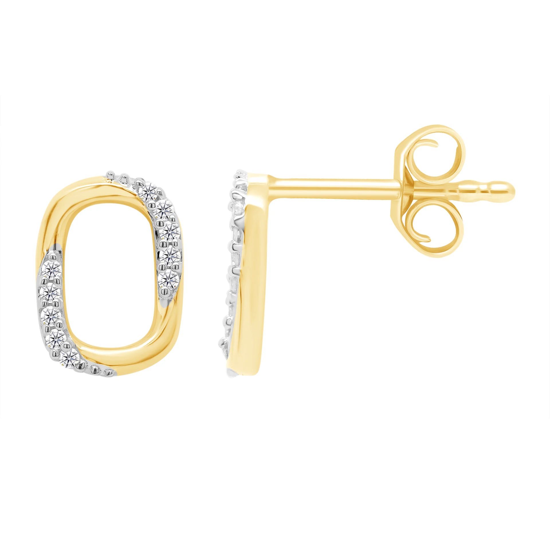 9ct Yellow Gold Rectangle Diamond Stud Earrings