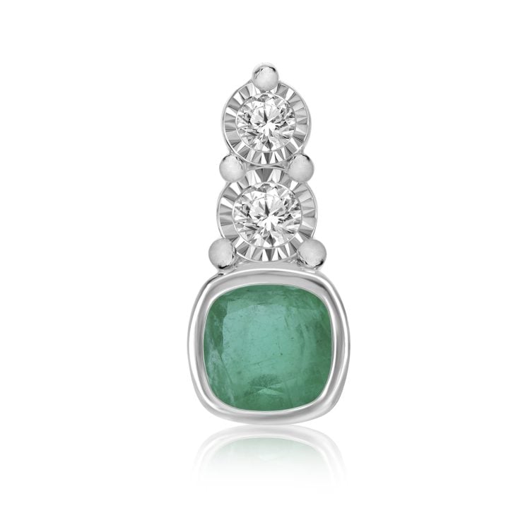 9ct White Gold Emerald and Diamond Pendant