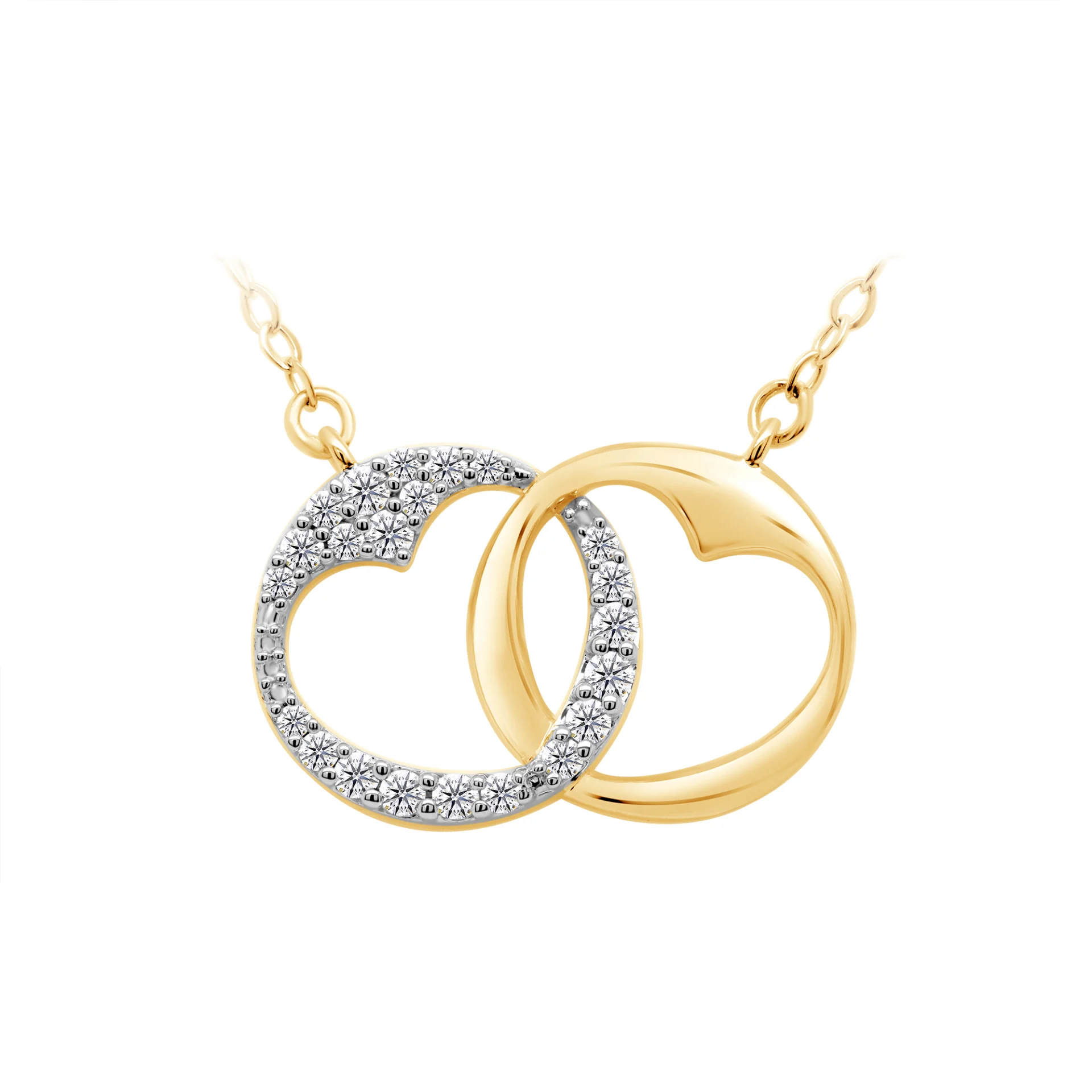 9ct Yellow Gold Double Heart Diamond Pendant