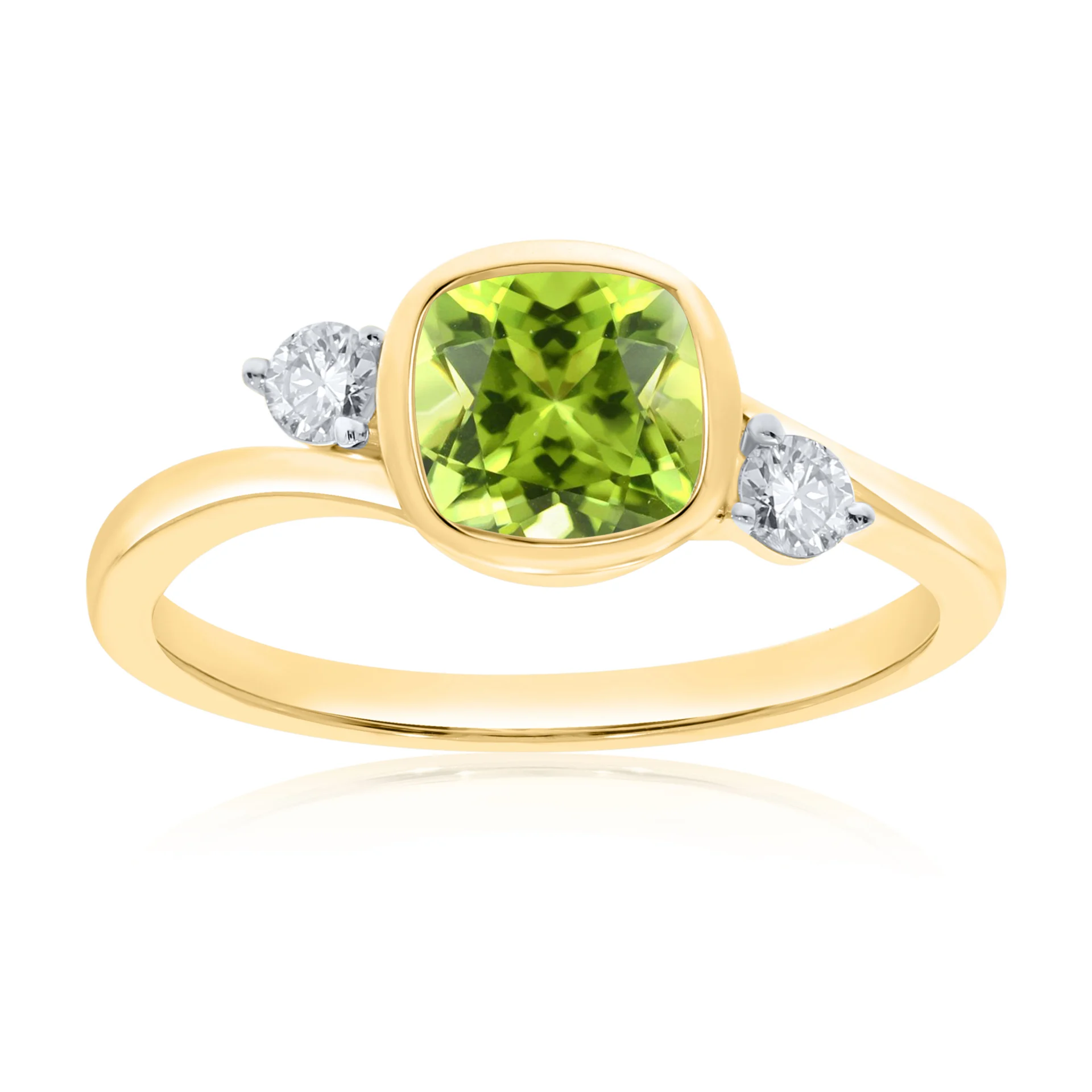 9ct Yellow Gold Peridot and Diamond Three Stone Ring