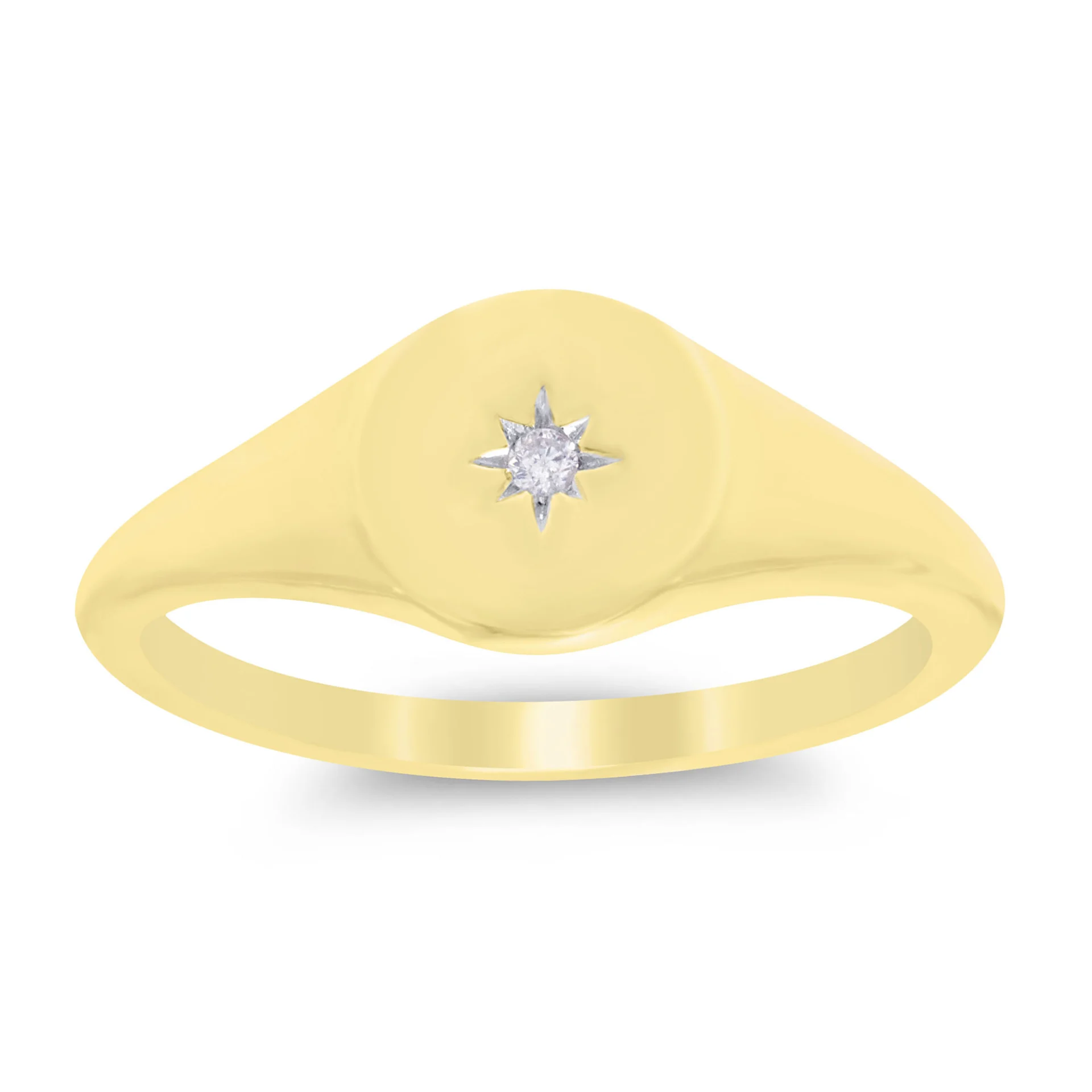 9ct Yellow Gold Round Diamond Signet Ring