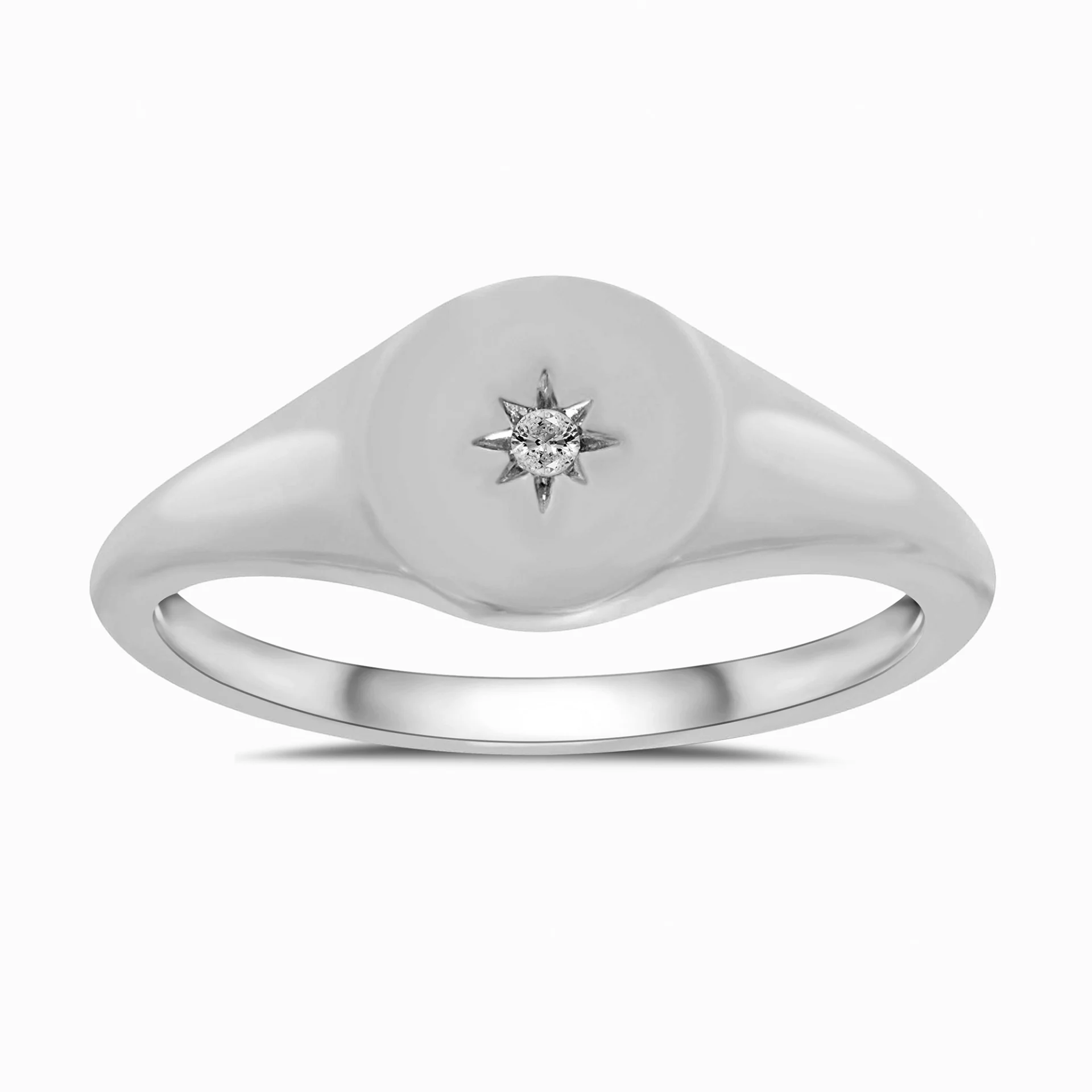 9ct White Gold Round Diamond Signet Ring
