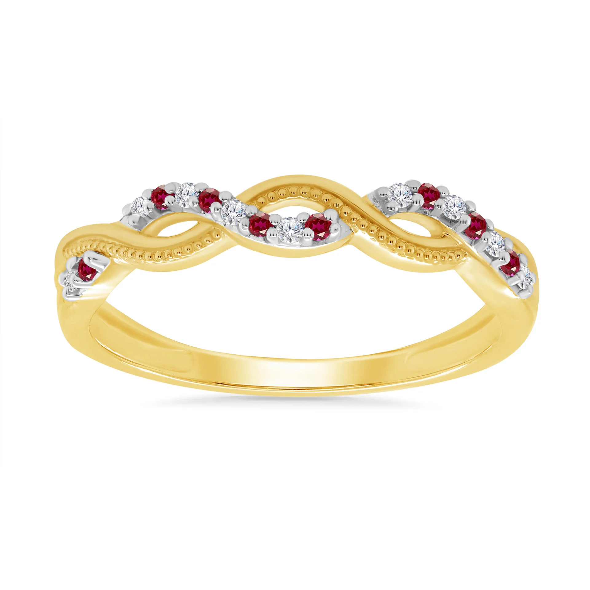9ct Yellow Gold Ruby and Diamond Twist Ring