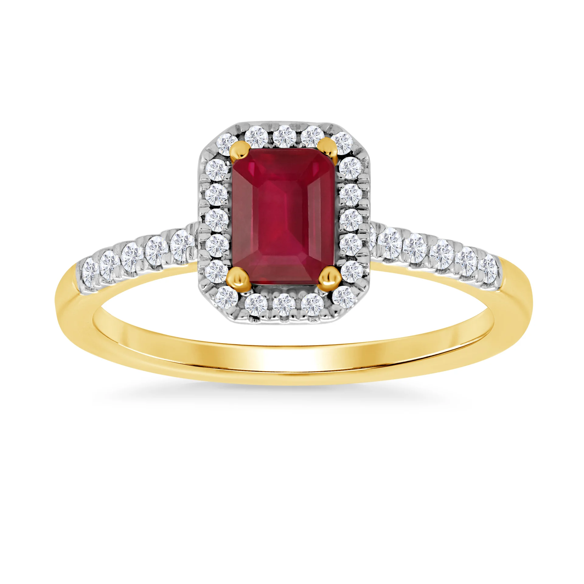 9ct Yellow Gold Rectangle Ruby and Diamond Ring