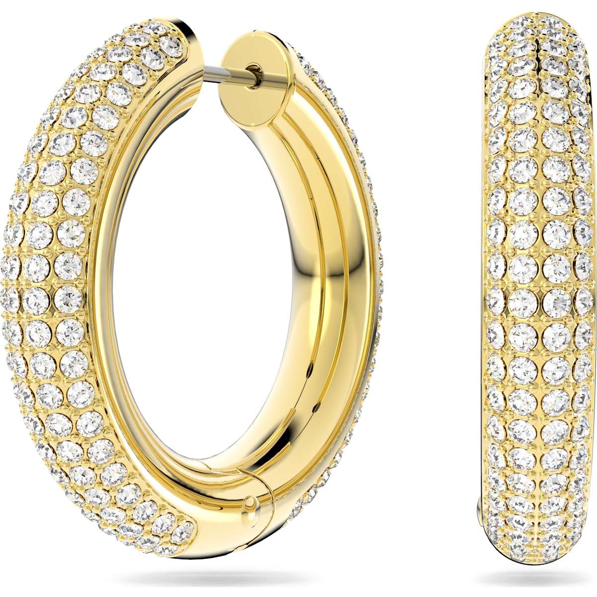 Dextera hoop earrings, Medium, White, Gold-tone plated