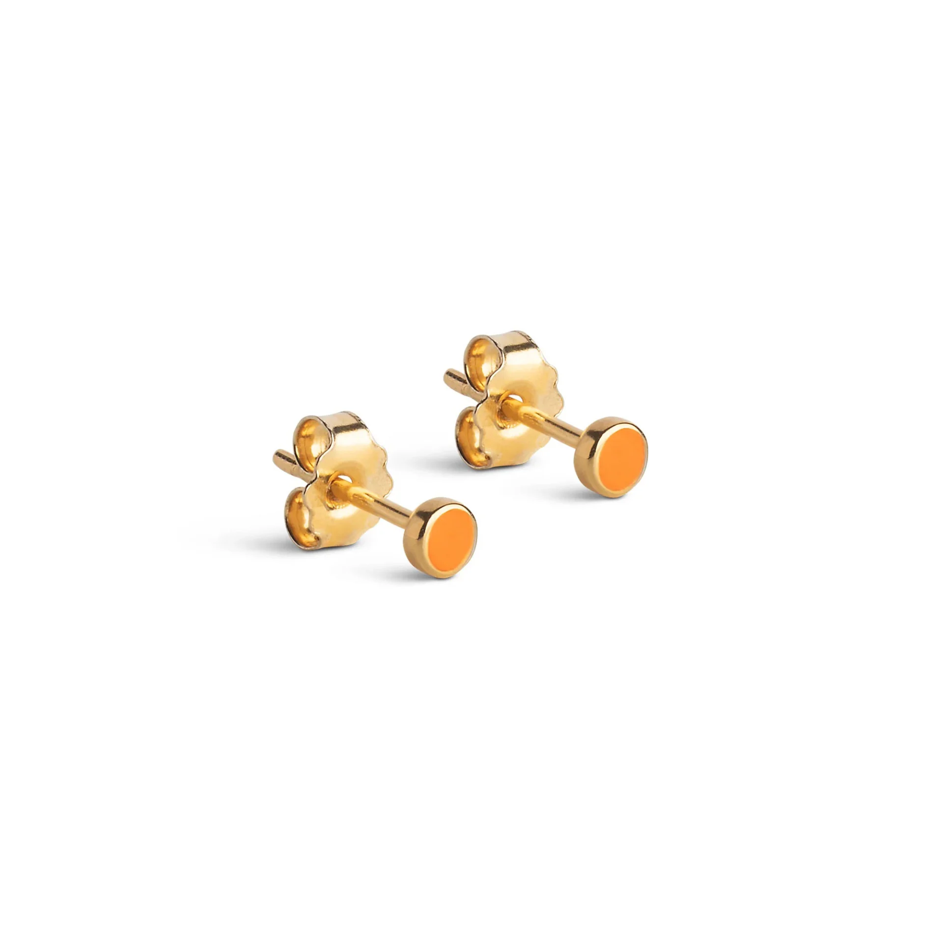 Enamel Copenhagen Dot Studs, Orange, Gold Plated
