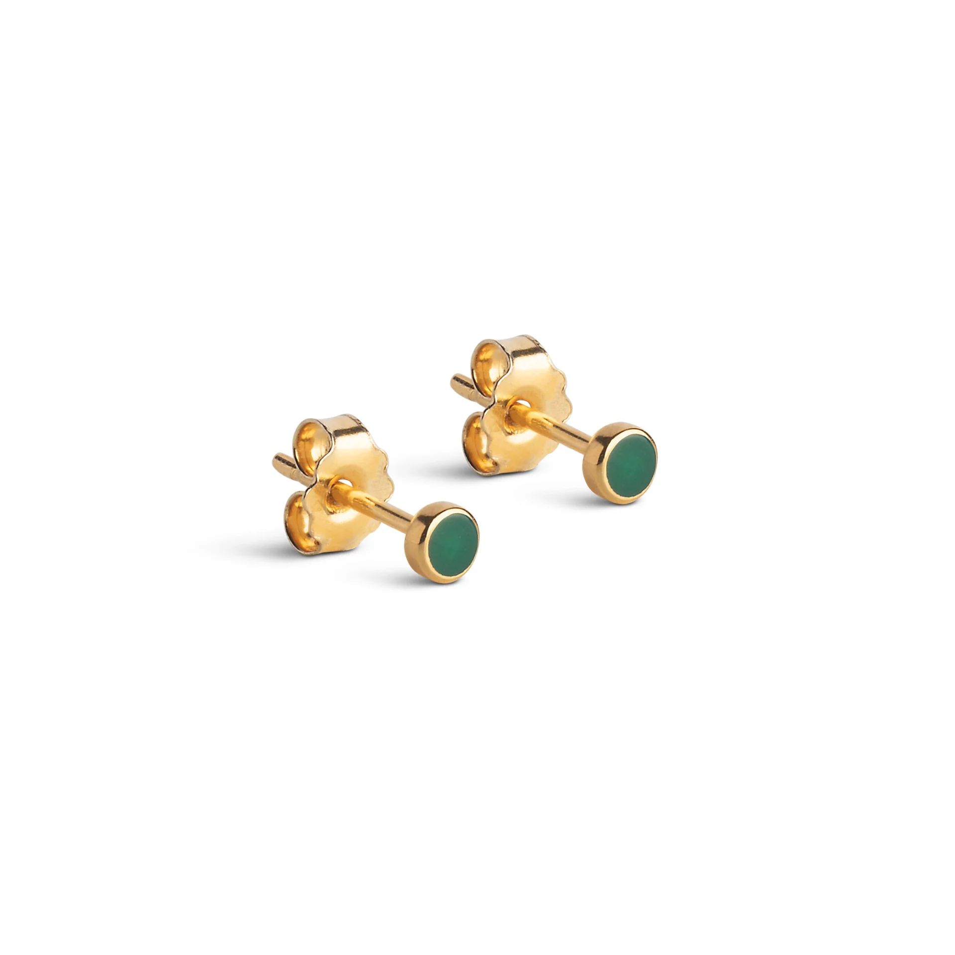 Enamel Copenhagen Dot Studs, Petrol Green, Gold Plated