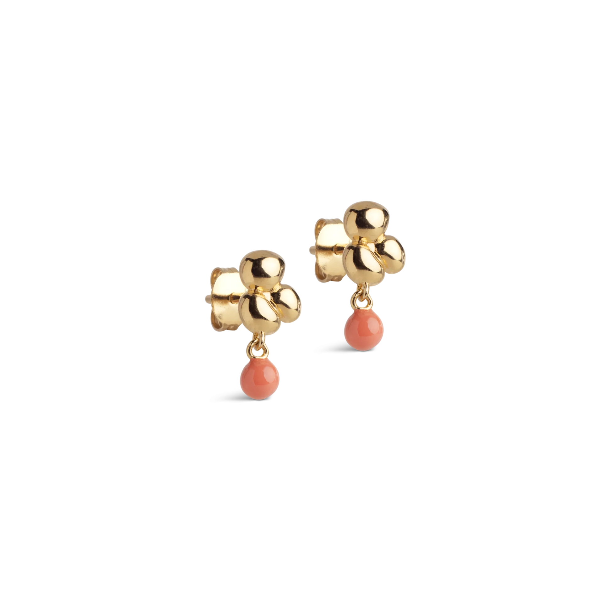 Enamel Copenhagen Nara Ball Earrings, Coral, Gold Plated