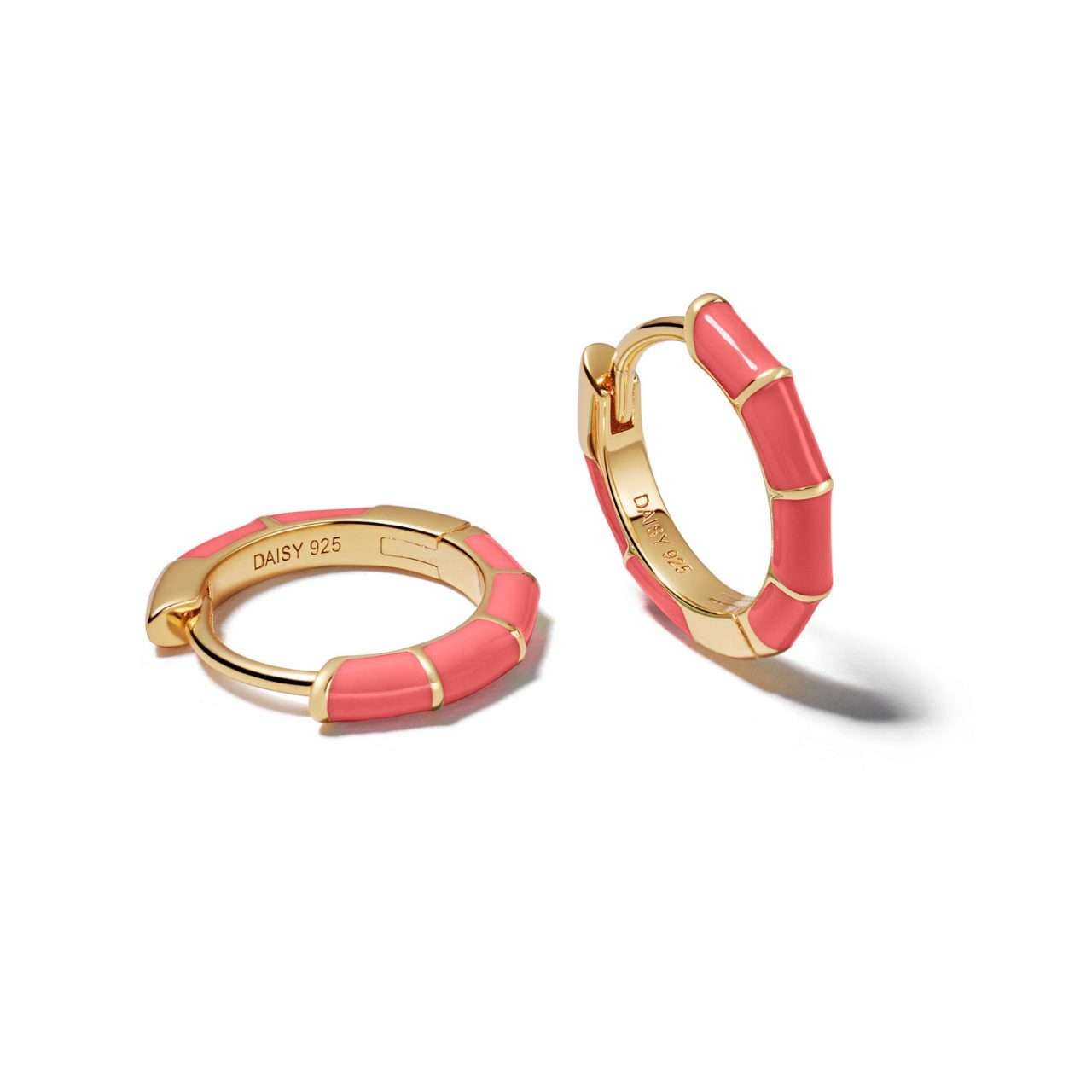 Daisy Coral Stripe Huggie Hoops : EE03_GP