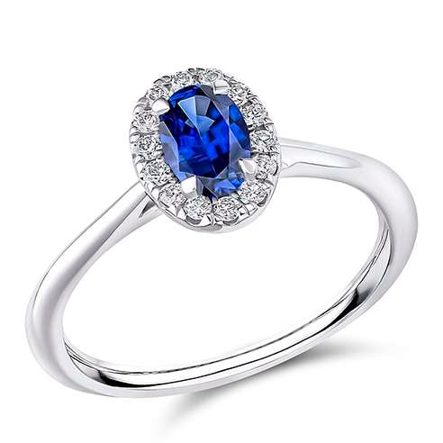 18ct Oval Blue Sapphire and Diamond Cluster Ring