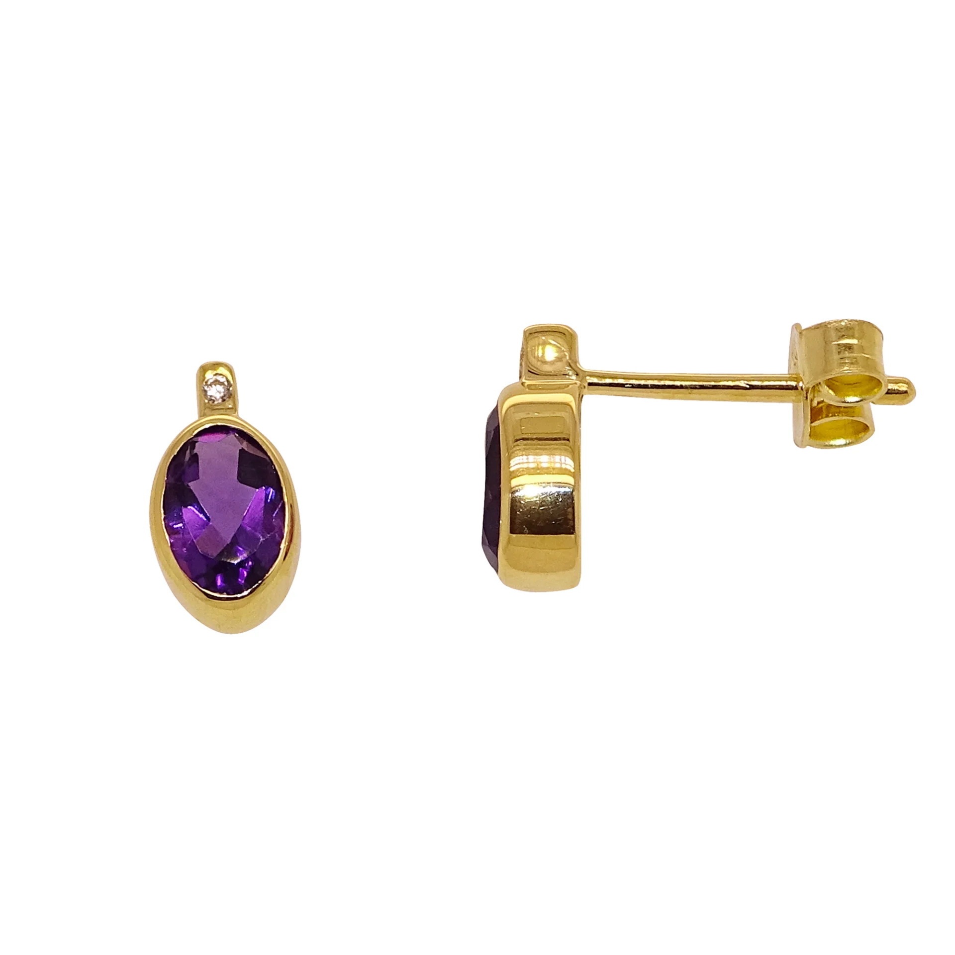 9ct Yellow Gold Amethyst and Cubic Zirconia Earrings