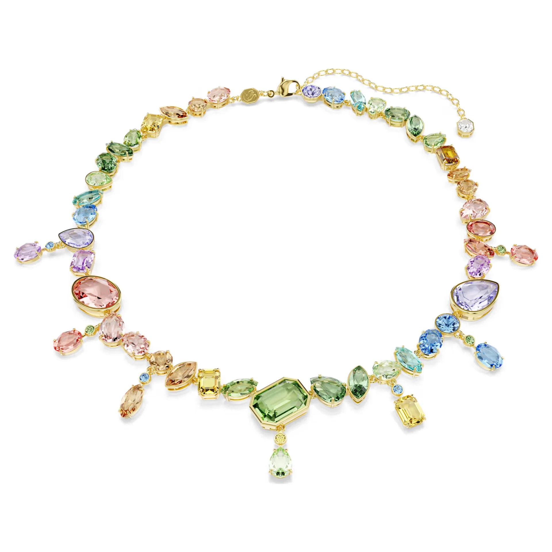 Swarovski Gema necklace, Mixed cuts, Dangling crystals, Multicoloured, Gold-tone plated