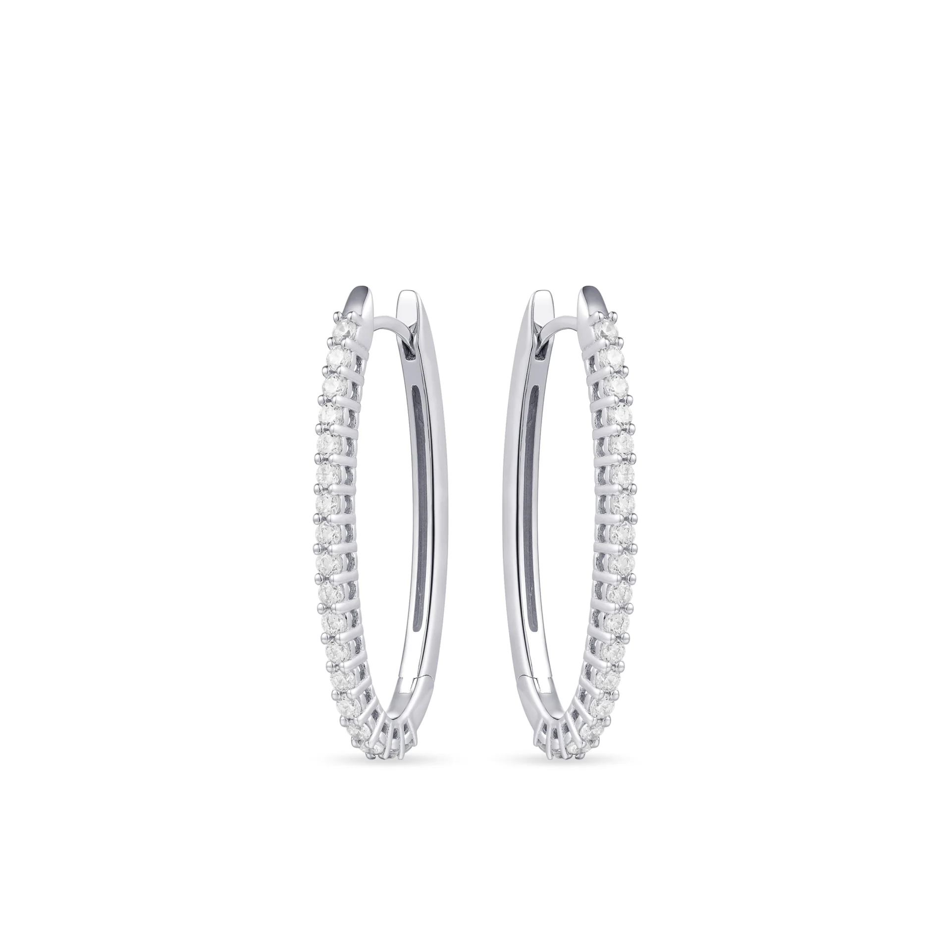 Gisser Silver Dazzling Oval CZ Hoop Earrings 35mm