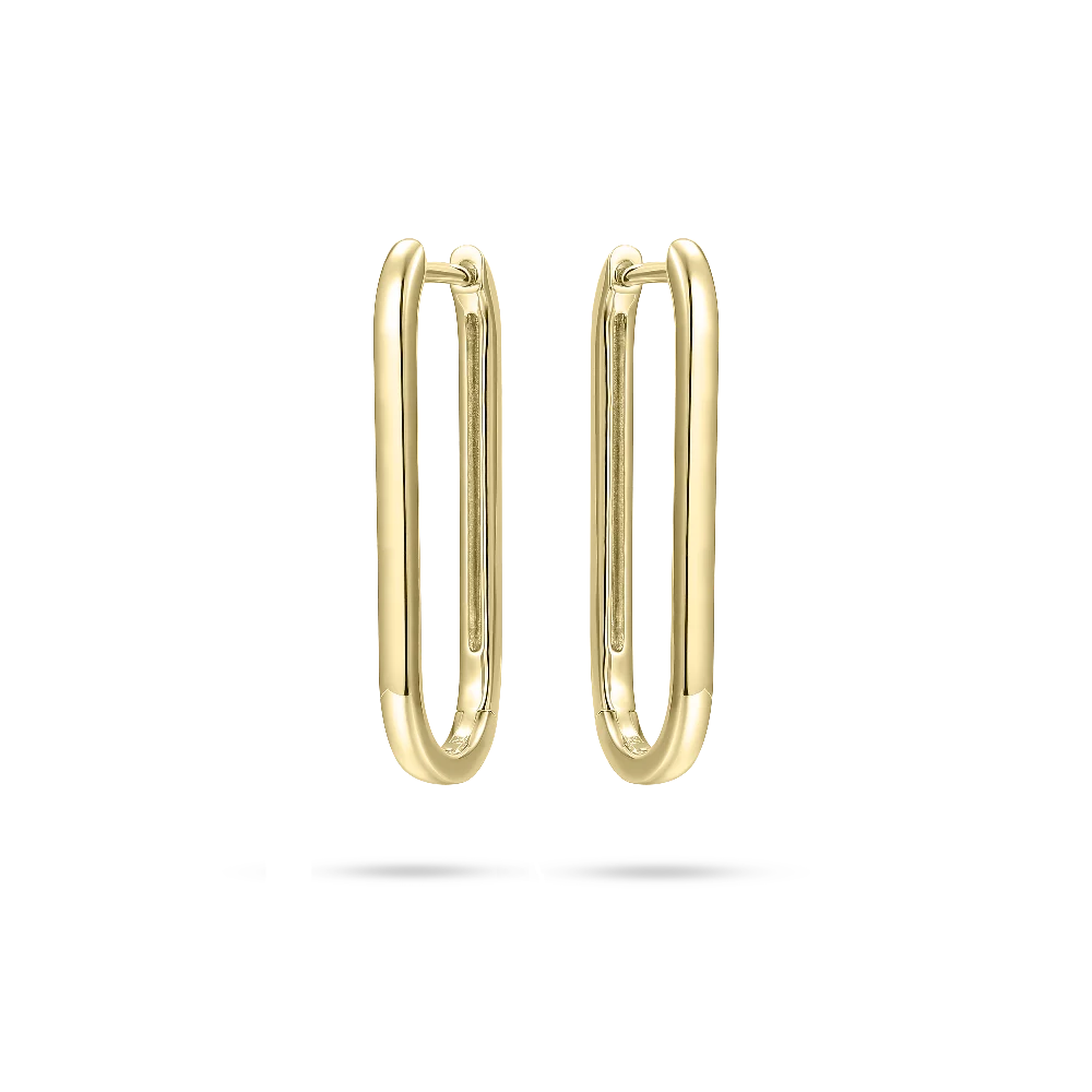 Gisser Gold Plated Silver Rectangular Long Hoop Earrings 30mm