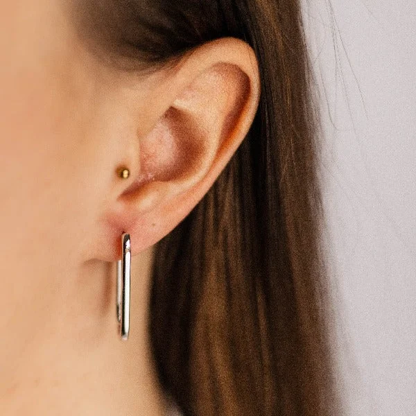 Gisser Silver Rectangular Long Hoop Earrings 30mm