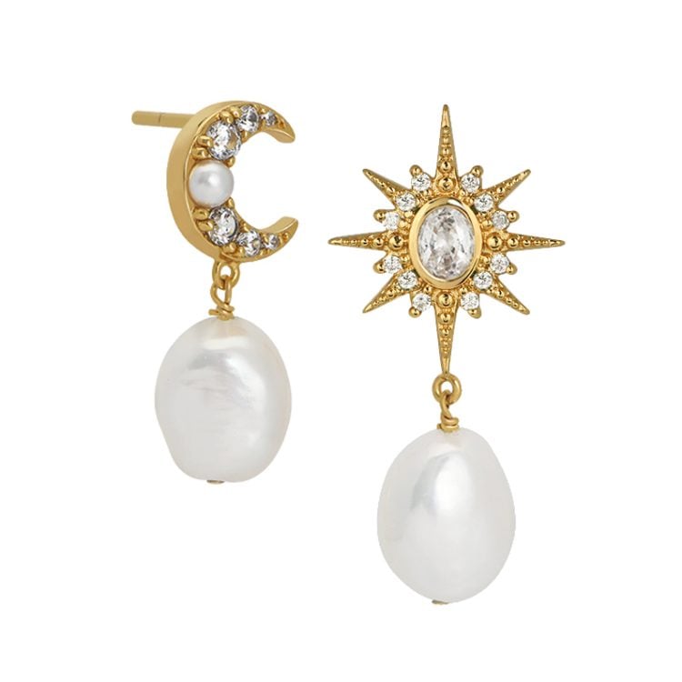 Amelia Scott Luna Moon & Star Baroque Pearl Stud Earrings Gold
