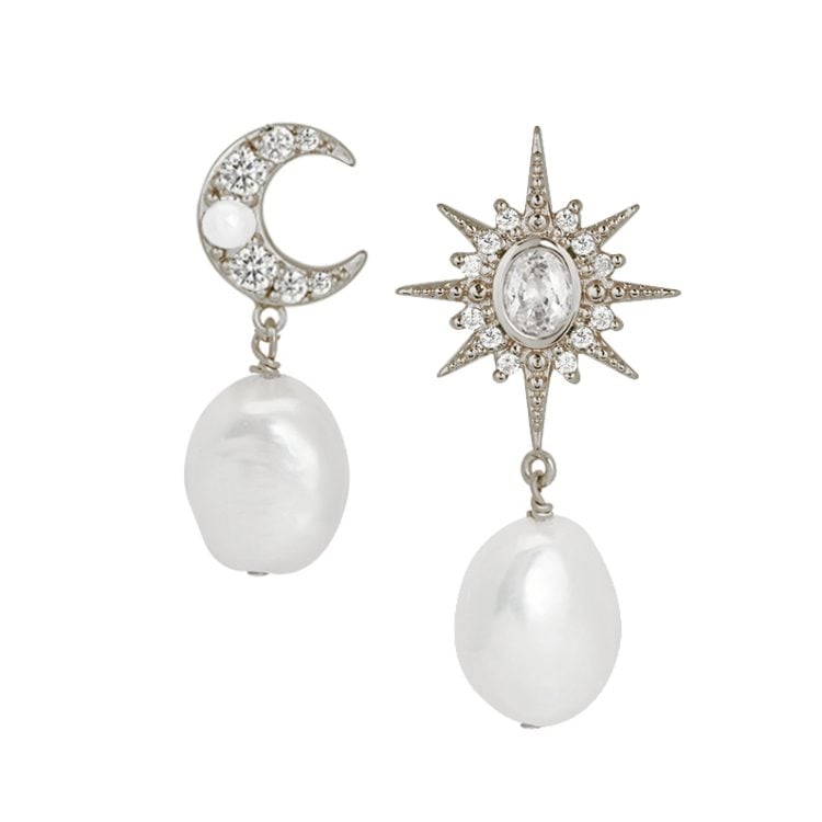 Amelia Scott Luna Moon & Star Baroque Pearl Stud Earrings Silver