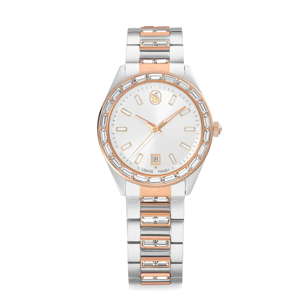 Swarovski Matrix date watch Swiss Made Metal bracelet Rose gold tone Mixed metal finish