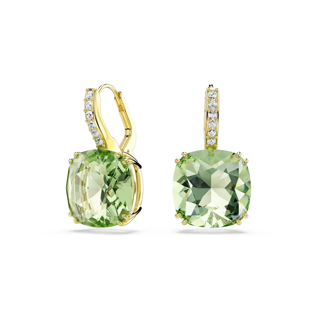 Swarovski Millenia drop earrings Cushion cut Green 18ct gold finish