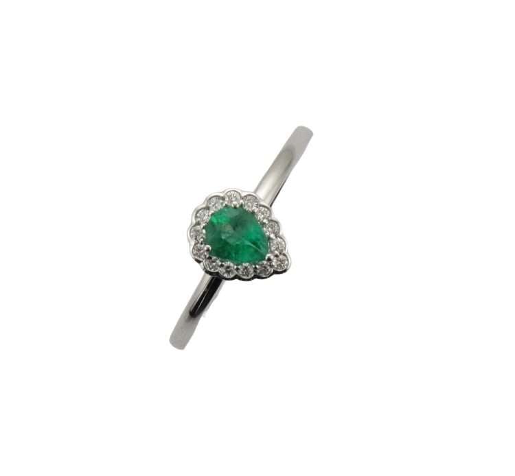 18ct White Gold Emerald and Diamond Ring