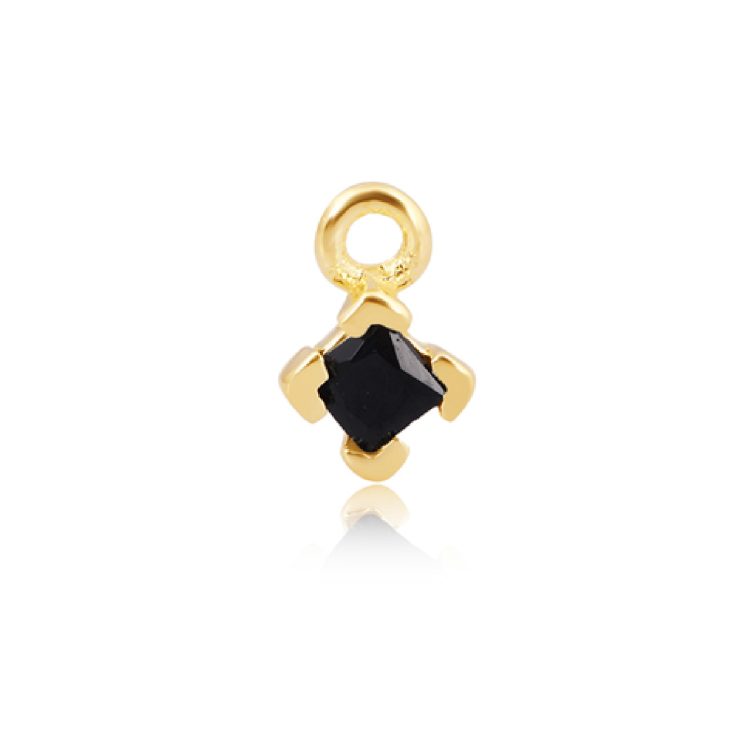 Perma Jewel - Gold Plated Square CZ Charm, Black