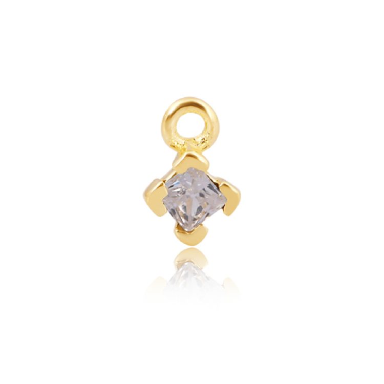 Perma Jewel - Gold Plated Square CZ Charm, Clear