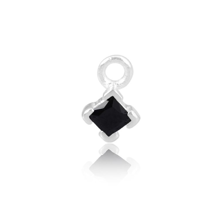 Perma Jewel - Sterling Silver Square CZ Charm, Black