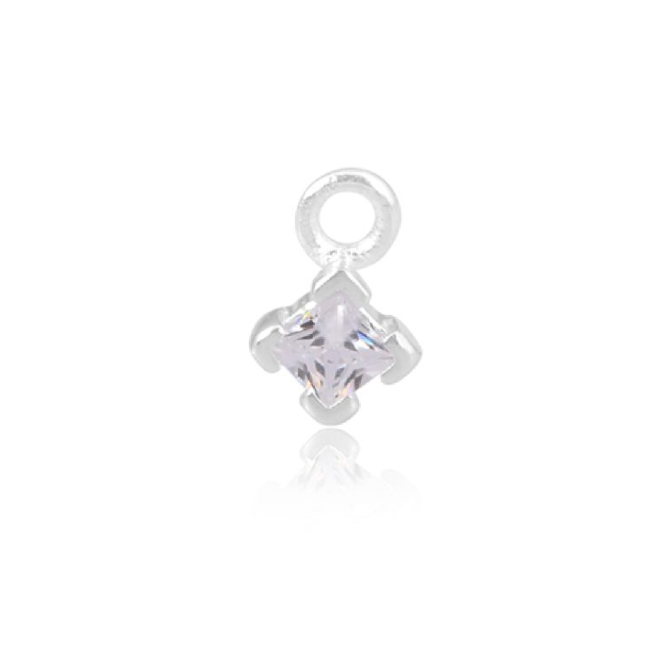 Perma Jewel - Sterling Silver Square CZ Charm, Clear